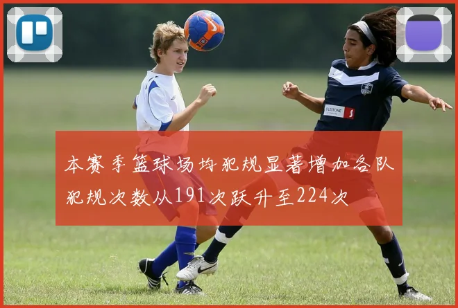 本赛季篮球场均犯规显著增加各队犯规次数从191次跃升至224次